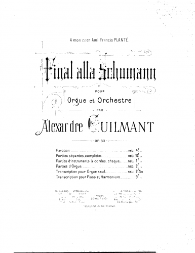 Guilmant - Final alla Schumann, sur un Noël languedocien - For Organ solo (Composer) - Score