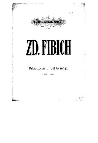 Fibich - Patero zpevu, H.157 - Vocal Score