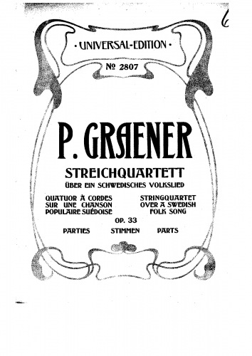 Graener - Quartett über ein Schwedisches Volkslied - Scores and Parts