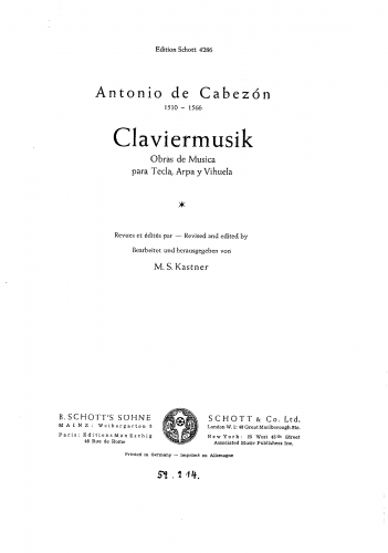Cabezón - Claviermusik - Keyboard music - Selections