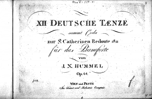 Hummel - 12 Deutsche Tänze - Score