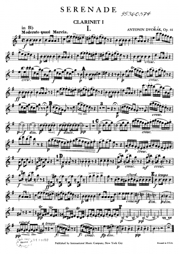 Dvorák - Serenade for Wind Instruments - Clarinet 1 (B♭, A)