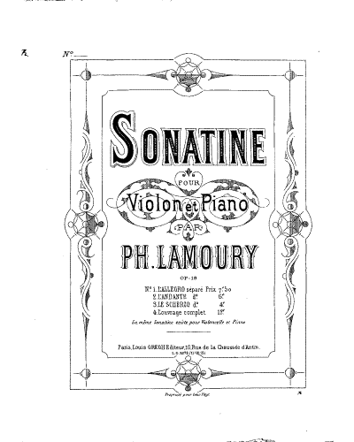 Lamoury - Violin Sonatina - Scores and Parts