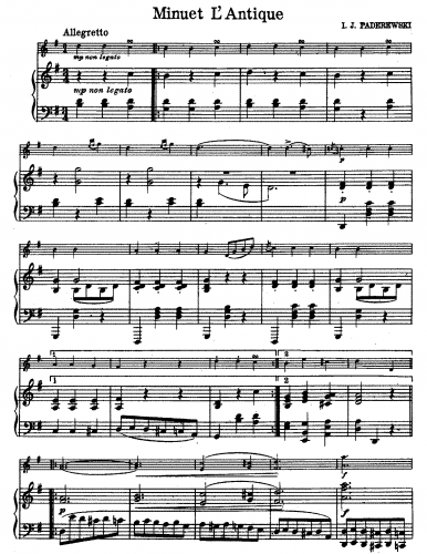 Paderewski - Humoresques de Concert, Op. 14 - Menuet célèbre (No. 1) For Violin and Piano - Piano score