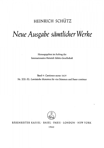 Schütz - Cantiones Sacrae. Op. 4 - Cantiones 23-35, SWV 76-87 - Score