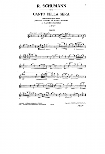 Schumann - 12 Klavierstücke für kleine und große Kinder, Op. 85 - Abendlied (No. 12) For Flute, Clarinet, Bassoon and Piano (Setaccioli)