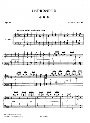 Fauré - Impromptu No. 6 Op. 86 - Harp (Original version) - Score
