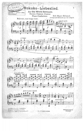 Meyer-Helmund - Rokoko-Liebeslied - For Small Orchestra (Ischpold)