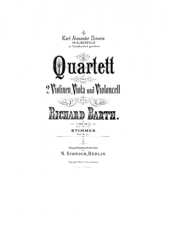 Barth - String Quartet, Op. 15