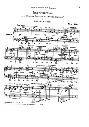 Schütt - 2 Improvisations sur des Motifs de R. Wagner - Die Meistersinger -- Chant de Concours