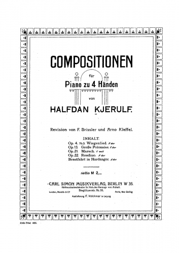 Kjerulf - 3 Pieces - For Piano 4 hands (Brissler) - 3. Wiegenlied