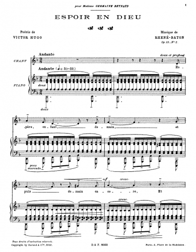 Rhené-Baton - 3 Mélodies, Op. 15 - No. 2 - Espoir en Dieu