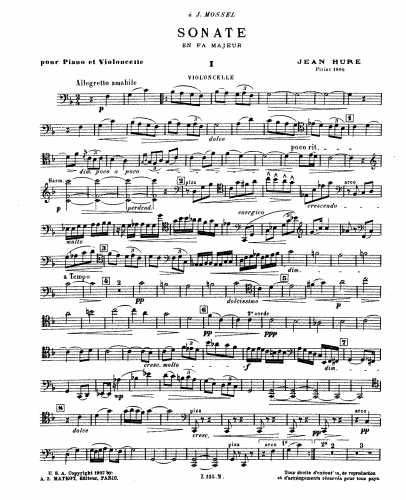 Huré - Cello Sonata in F major - Score