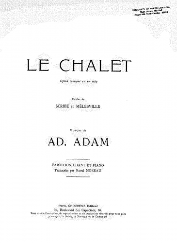 Adam - Le châlet - Vocal Score - Score