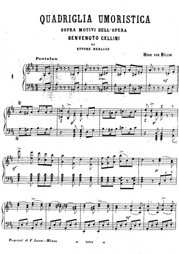 Berlioz - Benvenuto Cellini, opéra semi-seria - Selections For Piano solo (Bülow) - Score