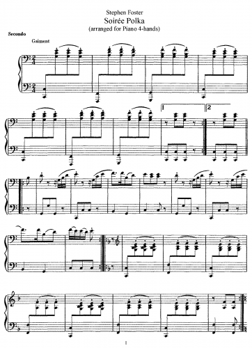 Foster - Soiree Polka - For Piano 4-hands - Score