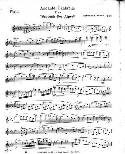 Boehm - Souvenir des Alpes - Scores and Parts Andante cantabile, Op. 27