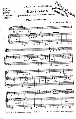 D'Ambrosio - Sérénade pour Violon, Op. 4 - Score - Piano-Conductor score