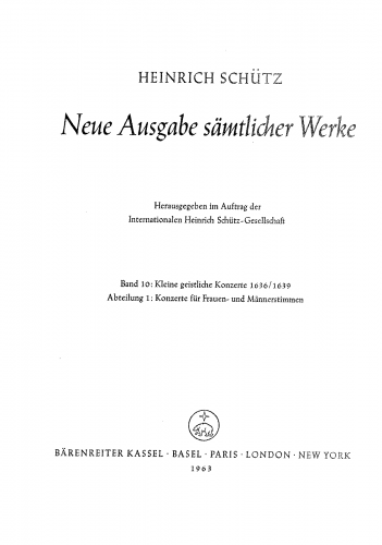 Schütz - Kleine geistliche Konzerte - Chorus Scores
