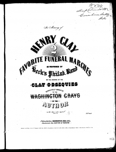 Anonymous - 2 Funeral Marches In Memory of Henry Clay - Score