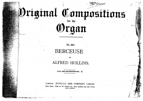 Hollins - Berceuse in C major - Score