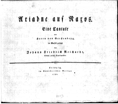 Reichardt - Ariadne auf Naxos - Score
