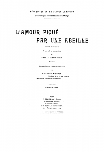 Clérambault - L'amour piqué par une abeille - For Voice and Piano (Bordes) - Score