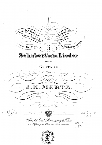 Mertz - 6 Schubert'sche Lieder für die Guitare - Score