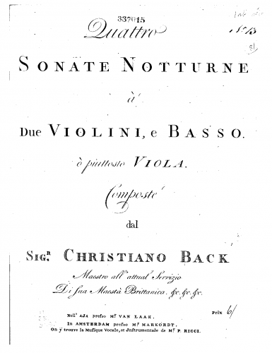 Bach - 4 Nocturnal Trio Sonatas, W B.30-35 - 4 Sonate Notturne