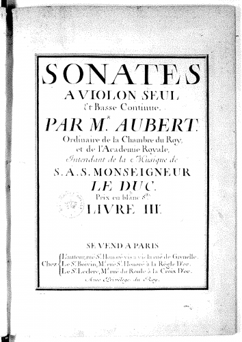 Aubert - Violin Sonatas - Score