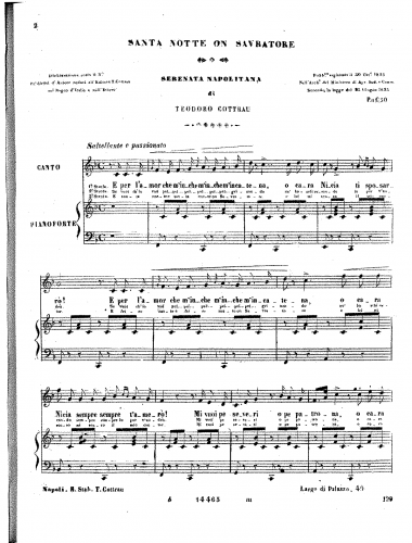 Cottrau - Santa notte on Savratore - complete score