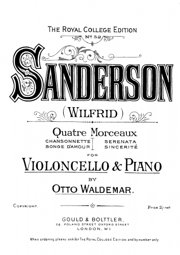 Sanderson - Chansonette - For Cello and Piano