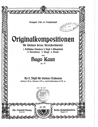 Kaun - Originalkompositionen für kleines bezw. Streichorchester - 2. Idyll (Walzer)