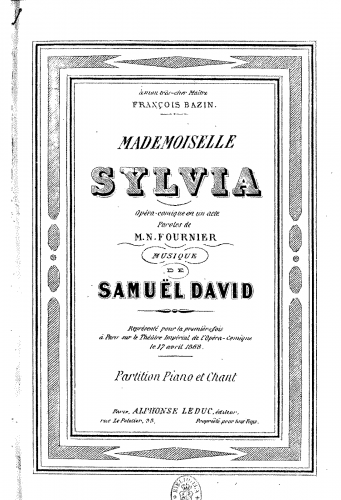 David - Mademoiselle Sylvia - Vocal Score - Score
