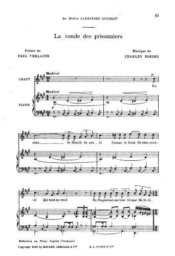 Bordes - La Ronde des prisonniers - For Voice and Piano - Score
