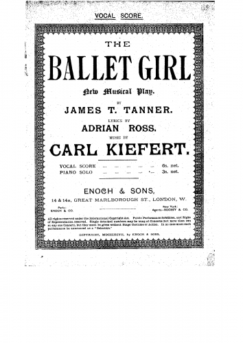 Kiefert - The Ballet Girl - Vocal Score - Score