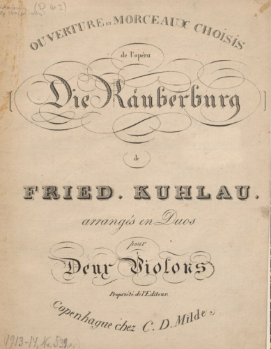 Kuhlau - Røverborgen - Selections For 2 Violins