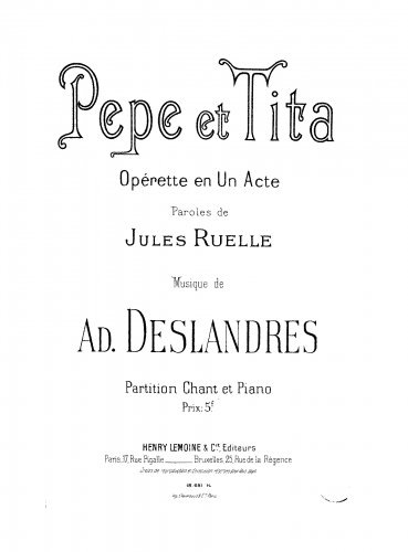 Deslandres - Pepe et Tita - Vocal Score - Score