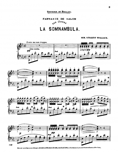 Wallace - Fantasie de salon sur l'opera La somnambula - Piano Score - Score