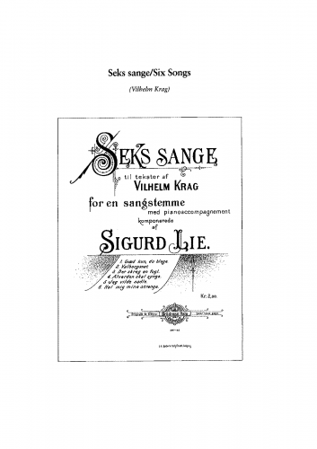 Lie - Seks Sange til tekster av Vilhelm Krag - Score