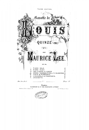 Lee - Gavotte de Louis XV - For Organ solo (Gladstone) - Score