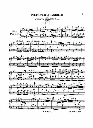 Strauss Jr. - Industrie-Quadrille, Op. 35 - For Piano solo - Score