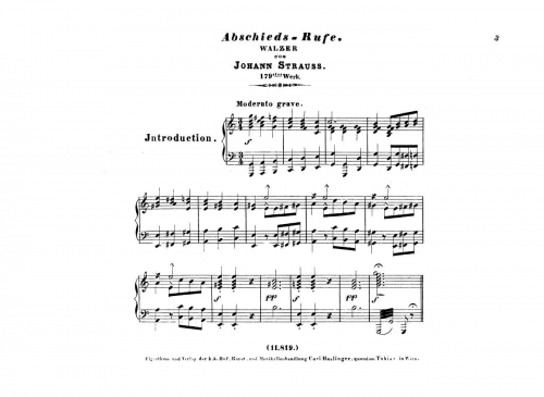Strauss Jr. - Abschieds-Rufe Walzer - For Piano solo - Score