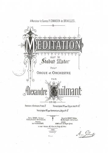 Guilmant - Méditation sur le Stabat Mater pour Orgue et Orchestre - For Harmonium or Organ (Composer) - Score