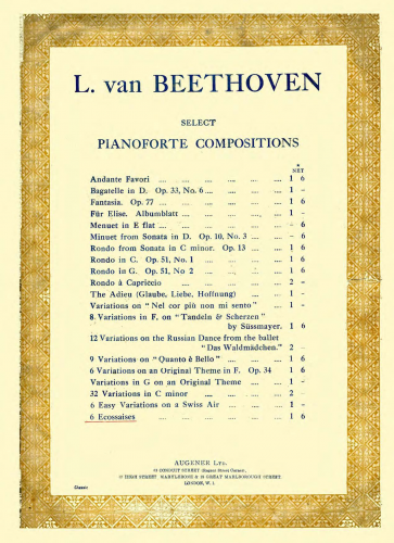 Beethoven - 6 Ecossaises for Piano - Piano Score - Score