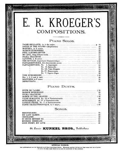 Kroeger - Fantasiestücke - No. 3 Valse elegante For Piano 4 hands - Score