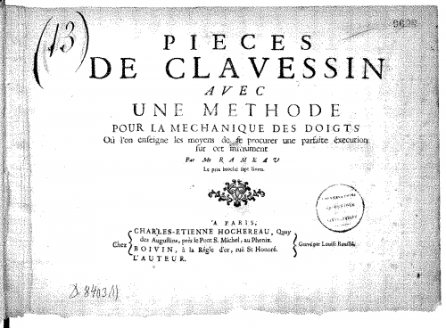 Rameau - Pièces de Clavecin - Incomplete Score (colour)