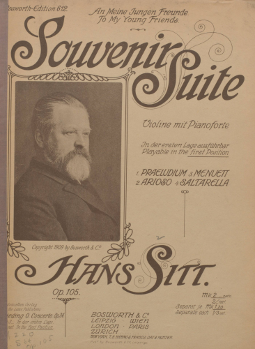 Sitt - Souvenir Suite, Op. 105 - Scores and Parts