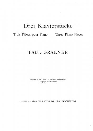 Graener - 3 Klavierstücke - Score