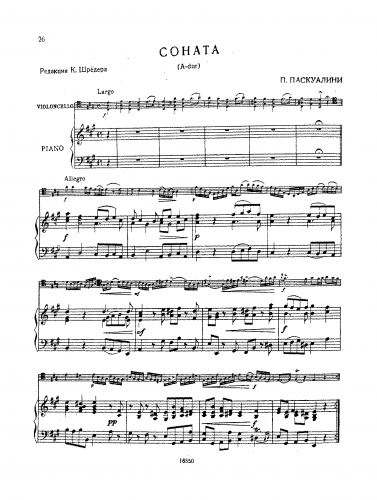 Pasqualini - Cello Sonata in A major - Score